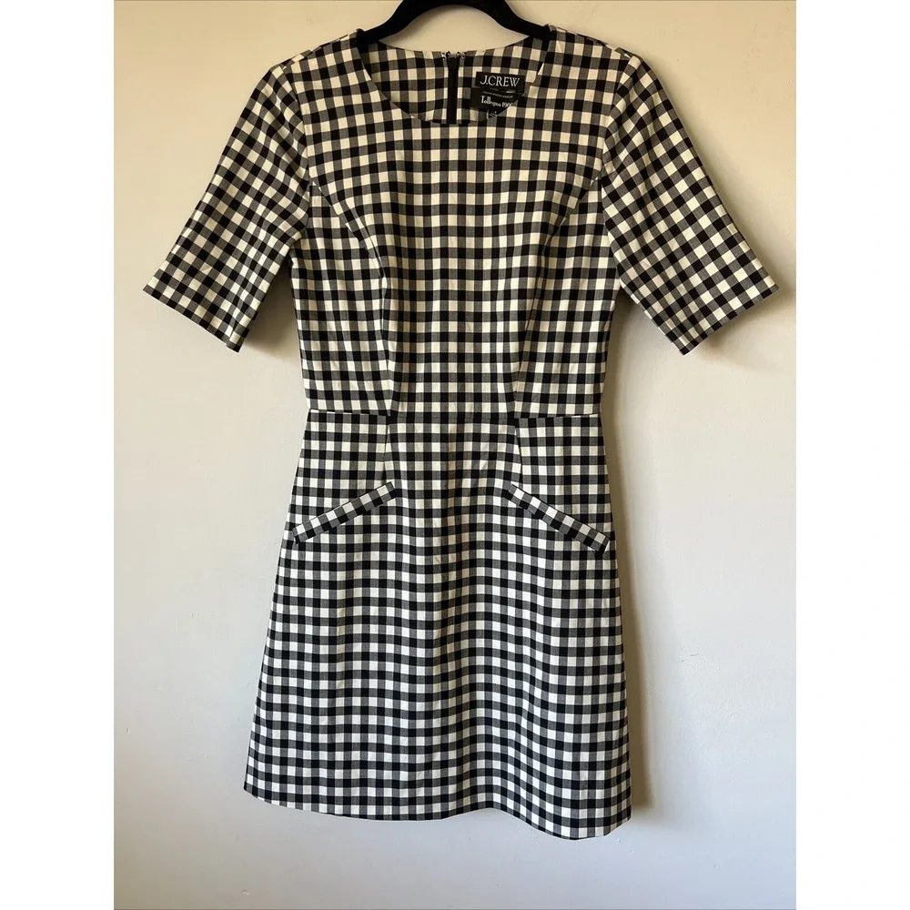 J. Crew Mini Dress 0 Gingham Bi Stretch Wool Blend Tollegno 1900 BP598